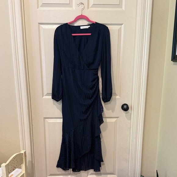 Astr navy striped ruffle dress, small - Picture 2 of 9